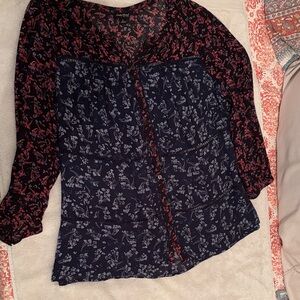 Lucky Brand Navy and Red Floral Blouse